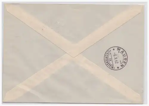 Liechtenstein (001846) Brief mit MNR 171, Umschlag Lichtensteiner Philatelistenverein Vaduz, gelaufen Balzers am 5.10.42
