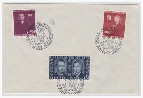 Liechtenstein (001847) Brief mit MNR 211/ 213 auf offiziellen Vermählungs Sonderstempel vom 7.3.1943