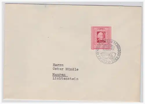 Liechtenstein (001848) Brief mit MNR 207 gelaufen mit offiziellen Vermählungs Sonderstempel vom 7.3.1943