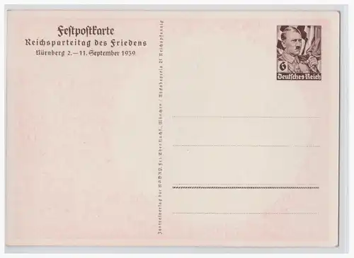 [Propagandapostkarte] Dt.- Reich (001865) Propaganda Ganzsache Reichsparteitag des Friedens 1939, ungebraucht, Festpostkarte. 