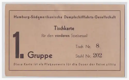 Dt.- Reich (001870) Propaganda Tischkarte, Hamburg- Südamerikanische Dampfschifffahrts- Gesellschaft