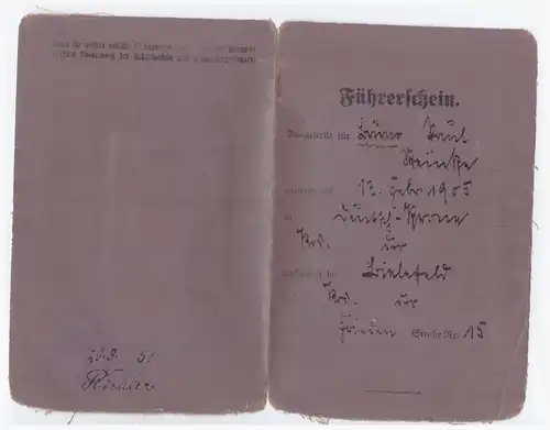 Dt.- Reich (001872) Führerschein ausgestellt 1925 in Minden