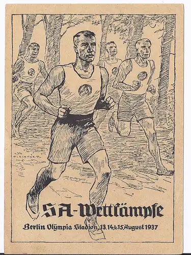[Ansichtskarte] DT- Reich (001908) Propagandakarte SA Wettkämpfe Berlin Olympia Stadion 13.- 15.8.1937 gelaufen Berlin 26.10.1940. 