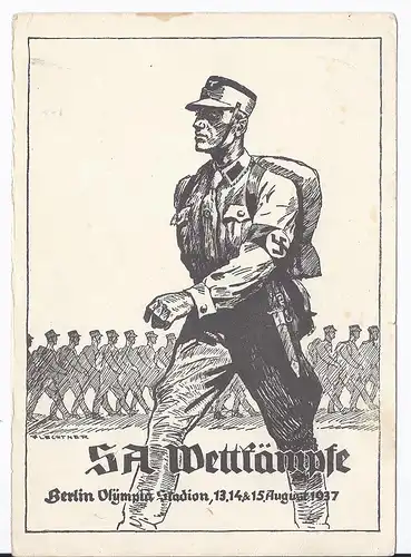 [Ansichtskarte] DT- Reich (001909) Propagandakarte SA Wettkämpfe Berlin Olympia Stadion 13.- 15.8.1937 gelaufen München 9.11.1937. 