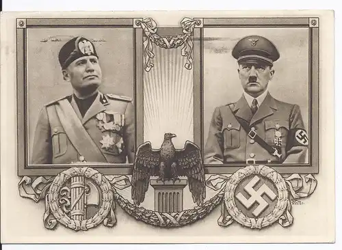 [Ansichtskarte] DT- Reich (001910) Propagandakarte Italienisch Hitler und Duce (Mussolini) anläßlich des Besuches Hitlers in Italien gel. 