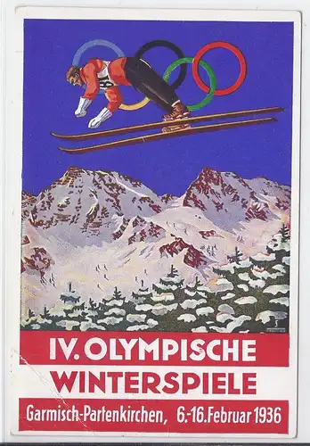 [Ansichtskarte] Dt- Reich (001914) Propagandakarte IV Olympische Winterspiele Garmisch- Patenkirchen, blanco gestempelt am 6.2.1936. 