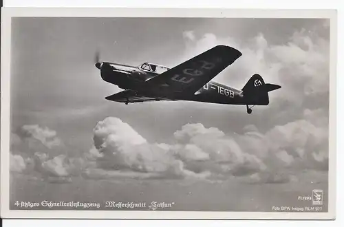 [Ansichtskarte] Dt.- Reich (001921) Propagandakarte 4 sitziges Schnellreiseflugzeug Messerschmitt"Taifun", ungebraucht. 