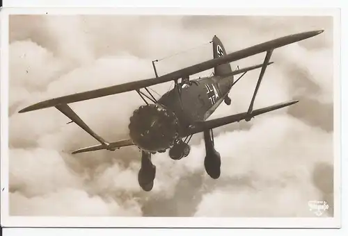 [Ansichtskarte] Dt.- Reich (001929) Propagandakarte Unsere Luftwaffe Sturzkampf- Einsitzer He 123 stöst zum Angriff durch die Wolken, gelaufen. 