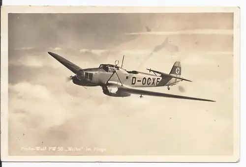 [Ansichtskarte] Dt.- Reich (001930) Propagandakarte Focke Wulf FW 58 "Weihe" im Fluge, gelaufen. 