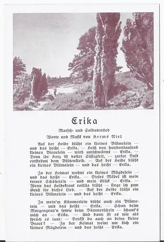 [Propagandapostkarte] Dt.- Reich (001970) Propaganda Liederkarte "Erika", ungebraucht Verlag Robert Franke Hamburg. 