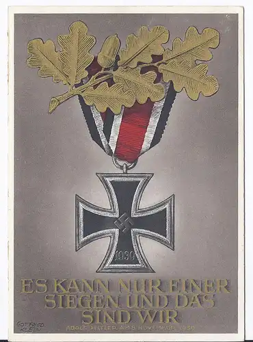 [Ansichtskarte] Dt- Reich (001985) Propagandakarte "Es kann nur einer Siegen und das sind Wir" blanco gestempelt Berlin am 20.4.1940. 