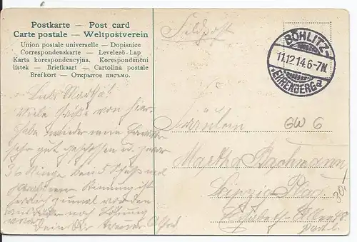 [Ansichtskarte] AK Bienitz b. Leipzig (002215) Gruß vom Millitärschießstand, Weltpostverein Postcard, gelaufen am 11.12.1914 Böhlitz. 