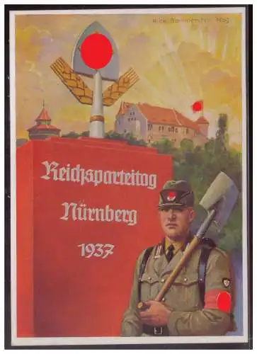 [Propagandapostkarte] Dt- Reich (W00027) Propagandakarte farbig, Reichsparteitag Nürnberg Hoffmannkarte 37/6, Reichsarbeitsdienst, ungebraucht. 