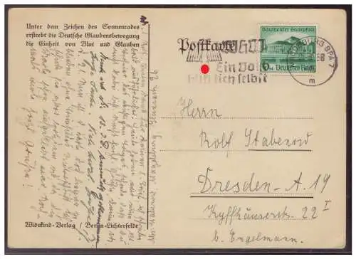 [Propagandapostkarte] Dt-Reich (w00039) Propagandakarte, Sachsen- Mal auf dem Blutacker bei Verden/ Aller, gelaufen Magdeburg am 21.10.1938. 