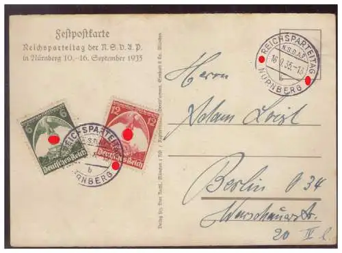 [Propagandapostkarte] Dt- Reich (W00041) Propagandakarte, Nürnberg 1935, deutsche Einheit- deutsche Macht! Festpostkarte, gelaufen Nürnberg. 