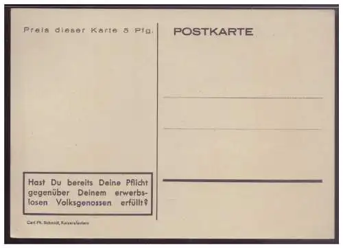 [Propagandapostkarte] Dt- Reich (W00044) Propagandakarte, Kampf für 60 Tausend Volksgenossen in der Pfalz, ungebraucht. 