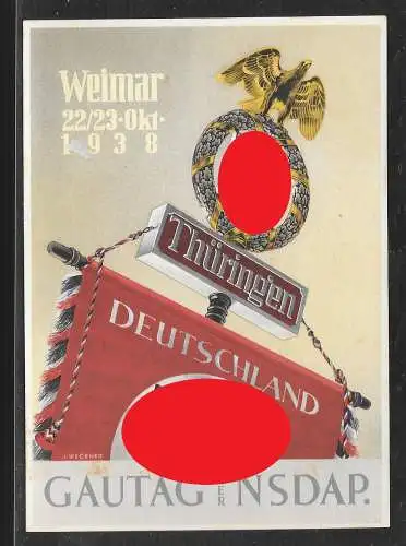 [Propagandapostkarte] Dt- Reich (W00116) Propagandakarte Gautag der NSDAP Thüringen, Weimar 22/ 23.OKT.1938, ungebraucht. 