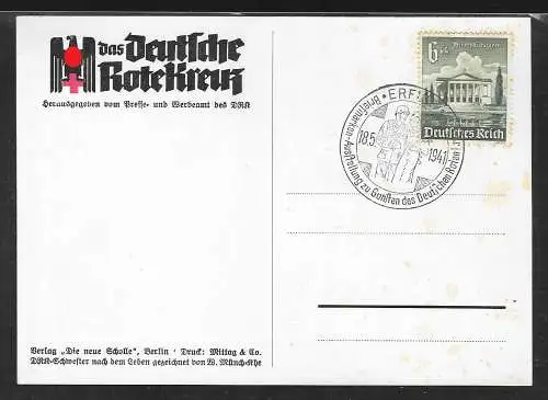 [Propagandapostkarte] Dt.- Reich (W00117) Propagandakarte Die DRK Schwester, blanco gestempelt mit Sonderstempel Erfurt vom 18.5.1941. 