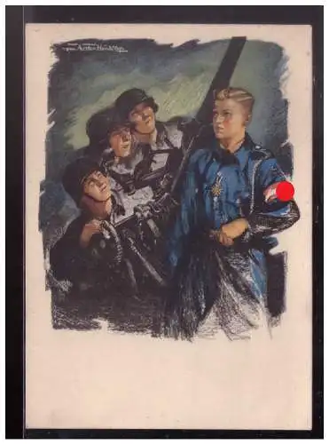 [Propagandapostkarte] Dt- Reich (W00184) Propagandakarte Kriegseinsatz der Hitlerjugend, Luftwaffenhelfer, ungebraucht. 