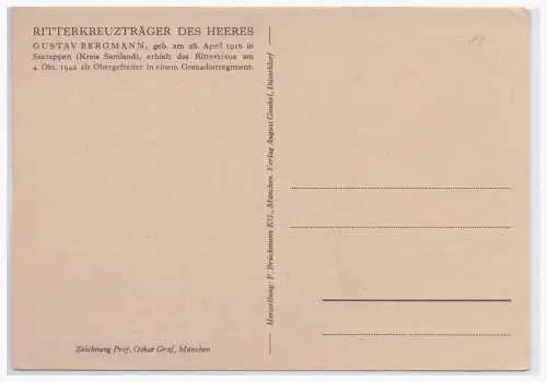 [Propagandapostkarte] Dt.- Reich (003282) Propagandakarte aus der Serie Ritterkreuzträger des Heeres, Gustav Bergmann, ungebraucht. 