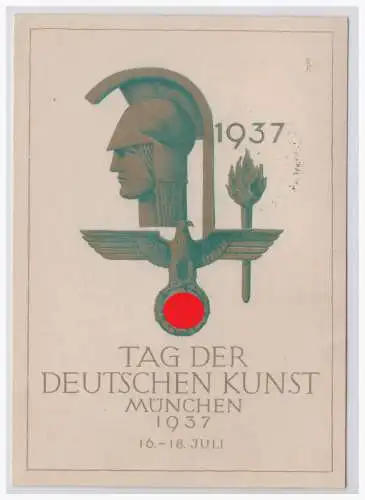 [Propagandapostkarte] DT- Reich (003483) Propagandakarte "Tag der Deutschen Kunst, München 1937" ungebraucht mit Sonderstempel. 