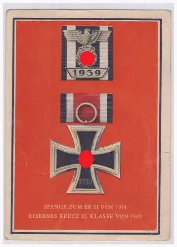 [Propagandapostkarte] Dt.- Reich (003544) Propagandakarte Ordenkarte Spange zum EK II von 1914 Eisernes Kreuz II Klasse von 1939, ungebraucht. 