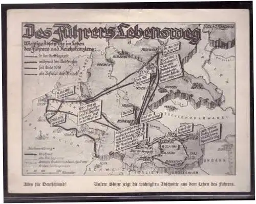 [Propagandapostkarte] Dt- Reich (W00188) Propagandakarte Des Führers Lebensweg, RS Diverse Marken mit verschiedenen Stempeln. 