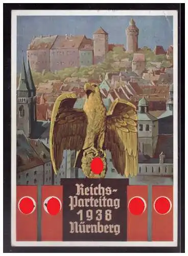 [Propagandapostkarte] DT- Reich (w00201) Propagandakarte Reichsparteitag 1938 Nürnberg, Hoffmannnkarte 38/ 4, gelaufen Nürnberg Marke fehlt. 