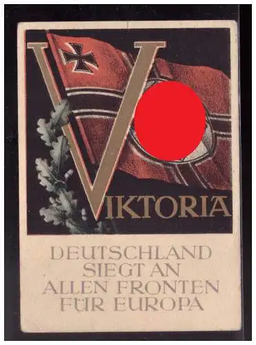 [Propagandapostkarte] DT- Reich (w00208) Propagandakarte Deutschland Siegt an allen Fronten für Europa, gel.Wehrertüchtigungslager Bergstadt. 