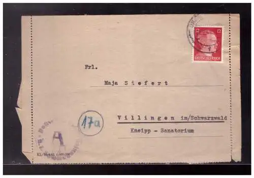 [Propagandapostkarte] Dt- Reich (w00211) Vordruck- Faltbrief, KZ Lager Oranienburg, mit Zensur gelaufen am10.2.1944 nach Villingen. 