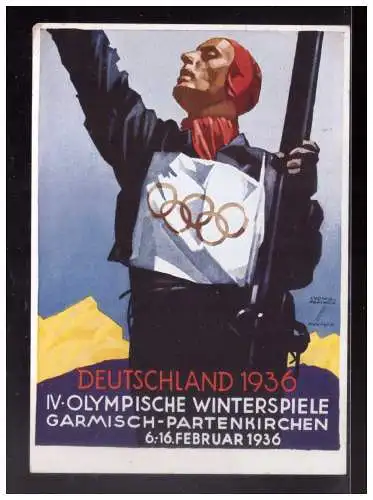 [Propagandapostkarte] Dt- Reich (w00224) Propagandakarte Deutschland 1936, IV Olympische Winterspiele Garmisch- Patenkirchen, gelaufen in die. 