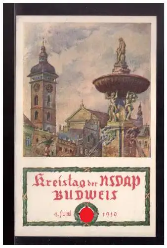 [Propagandapostkarte] Böhmen und Mähren (W00227) Postkarte Engel SB 6b Kreistag der NSDAP in Budweis mit SST 6 in blau. 