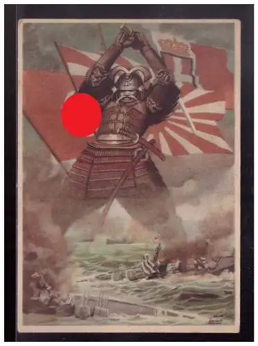 [Propagandapostkarte] Italien (W00228) Propagandakarte Samurai gelaufen. 