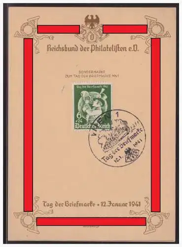 [Propagandapostkarte] DT- Reich (003954) Propagandakarte, Tag der Briefmarke 1941, Reichsbund der Philatelisten, blanco gestempelt Wien. 