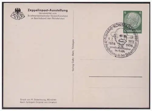 [Propagandapostkarte] Dt.- Reich (003980) Privatganzsache Fech PP127 C42, Zeppelinpost- Ausstellung anl.d. 100. Geburtstag des Grafen Zeppelin. 