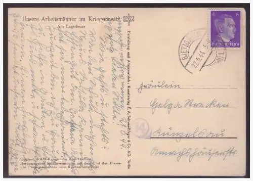 [Propagandapostkarte] Dt-Reich (004038) Propagandakarte Unsere Arbeitsmänner im Kriegseinsatz, gelaufen Bietigheim am 22.5.1944. 