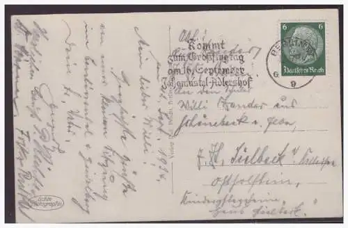 [Echtfotokarte schwarz/weiß] Dt- Reich (004113) Propaganda Berlin, Bismarkdenkmal und Siegessäule, gelaufen Berlin 1934. 