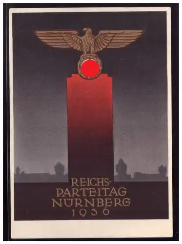 [Propagandapostkarte] Dt.- Reich (004223) Propagandakarte Reichsparteitag Nürnberg 1936, gelaufen mit Tagesstempel und Werbestempel. 