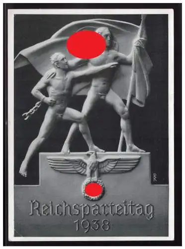 [Propagandapostkarte] Dt.- Reich (004224) Propagandakarte Reichsparteitag Nürnberg 1938, gelaufen mit Tagesstempel und Werbestempel. 