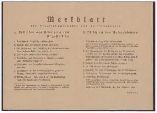 [Propagandapostkarte] Dt- Reich (004727) Propaganda, Merkblattfür Arbeitsbuchinhaber und Betriebsführer, Juni 1935. 