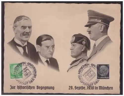 [Propagandapostkarte] Dt- Reich (005303) Propaganda Doppelkarte Hitler, Mussolini, Zur Historischen Begegnung am 29.9.1938 in München. 