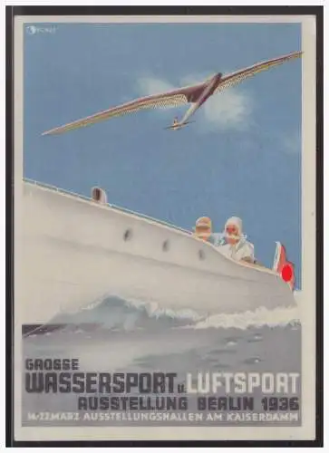 [Propagandapostkarte] Dt- Reich (005308) Propagandakarte 1936, farbige Karte zur Wassersport und Luftpostausstellung Berlin, ungebraucht. 