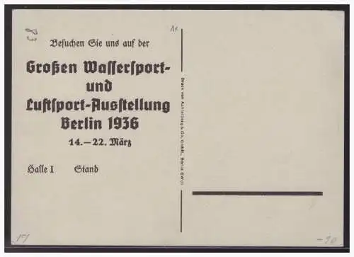 [Propagandapostkarte] Dt- Reich (005308) Propagandakarte 1936, farbige Karte zur Wassersport und Luftpostausstellung Berlin, ungebraucht. 