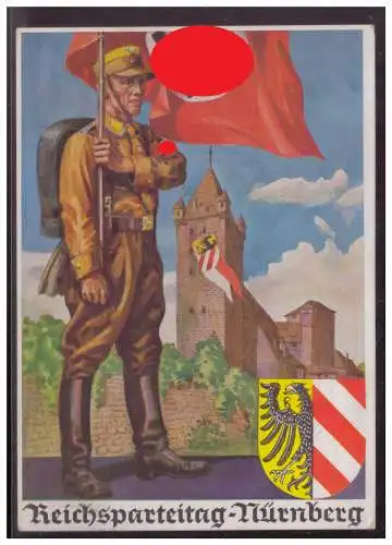 [Propagandapostkarte] Dt- Reich (005446) Propagandakarte Reichsparteitag Nünberg SA Mann vor Burg gelaufen vom Parteitag am 12.9.1938. 