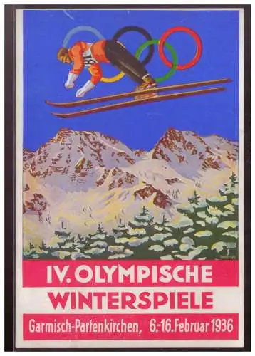 [Propagandapostkarte] Dt-Reich (005644) Propagandakarte IV Olymische Winterspiele, Garmisch-Patenkirchen, 1936, blanco gestempelt am 6.2.1936. 