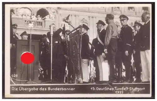 [Propagandapostkarte] Dt- Reich (006425) Propagandakarte 15. Deutsches Turnfest Stuttgart 1933, Übergabe des Bundesbanners, ungebraucht. 