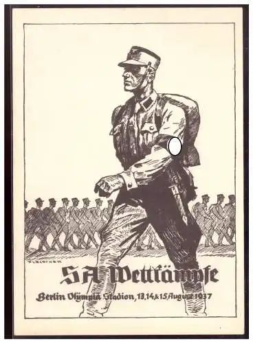 [Propagandapostkarte] Dt- Reich (006426) Propagandakarte  SA Wettkämpfe, Berlin Olympia Stadion 13/ 15.8.1937, ungebraucht. 