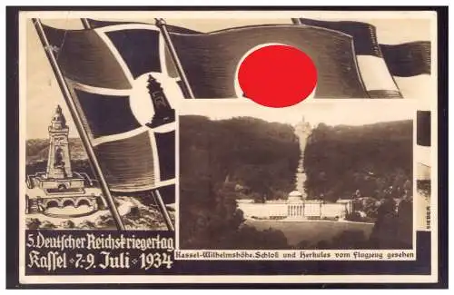 [Propagandapostkarte] Dt- Reich (006429) Propagandakarte 5. Deutscher Reichskriegertag Kassel 7.-9.7.1934, gelaufen am 6.7.1934. 