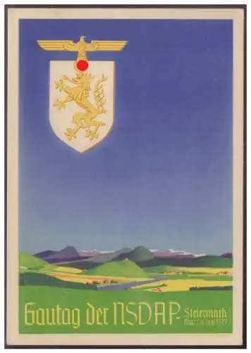 [Propagandapostkarte] Dt.- Reich (006453) Propagandakarte 1939, Gautag der NSDAP Steiermark, blanco gestempelt Graz mit Sonderstempel 10.6.39. 