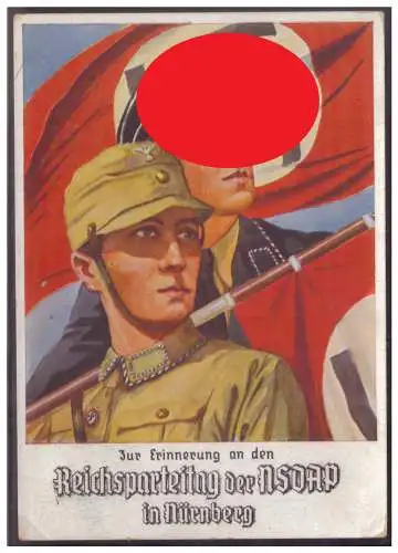 [Propagandapostkarte] Dt.- Reich (006457) Propagandakarte, 1934 REichsparteitag der NSDAP Nürnberg, farbige Karte mit Maschinenstempel gel. 